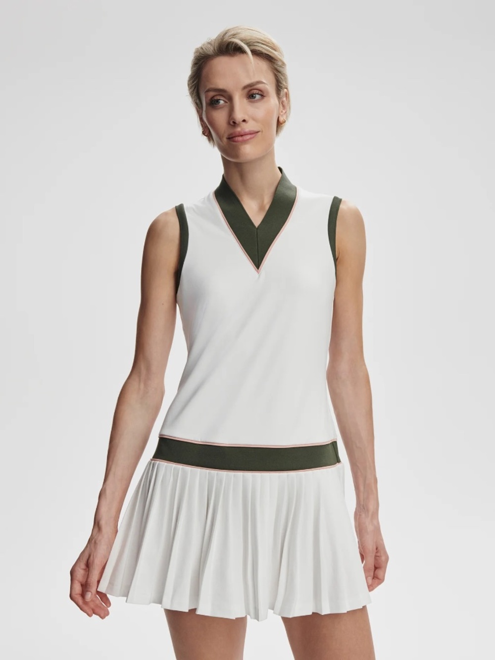 Varley Jouri Court Dress White Pleated V Neck Large